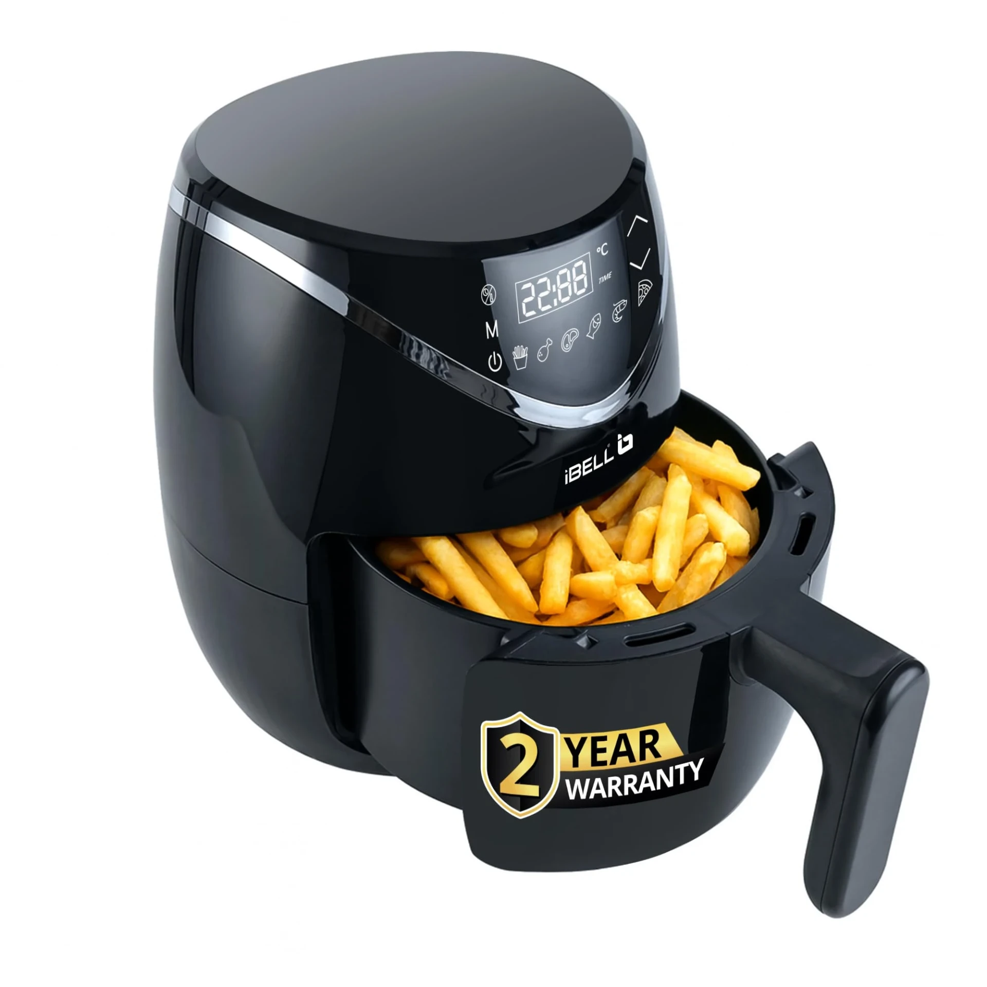 iBELL 3.2L Air Fryer For Home |800W, Feather Touch Control, 6 Preset Cooking Modes, Adjustable Temperature, One Basket with Steam Rack, Oil-Free Healthy Cooking (Black)