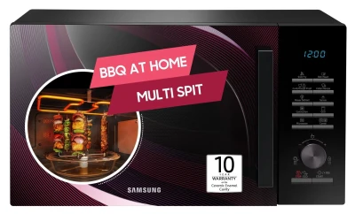 Samsung 28 L Slim Fry, Sensor Cook and Multi Spit Convection Microwave Oven (MC28A5145VR/TL, Black and Pattern, Ceramic Enamel Cavity with 10 Year Warranty)