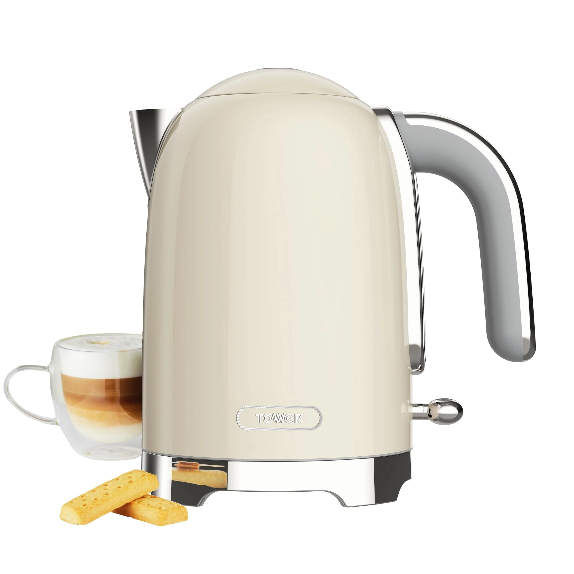 Tower Premium Solace Electric Kettle 1.7L, 1350W | Full Metal Body, Rapid Boil in 45 Seconds, Auto Shut-Off, Boil-Dry Protection, 360Â° Power Base, Water Level Indicator, 2 Year Warranty (Cream)