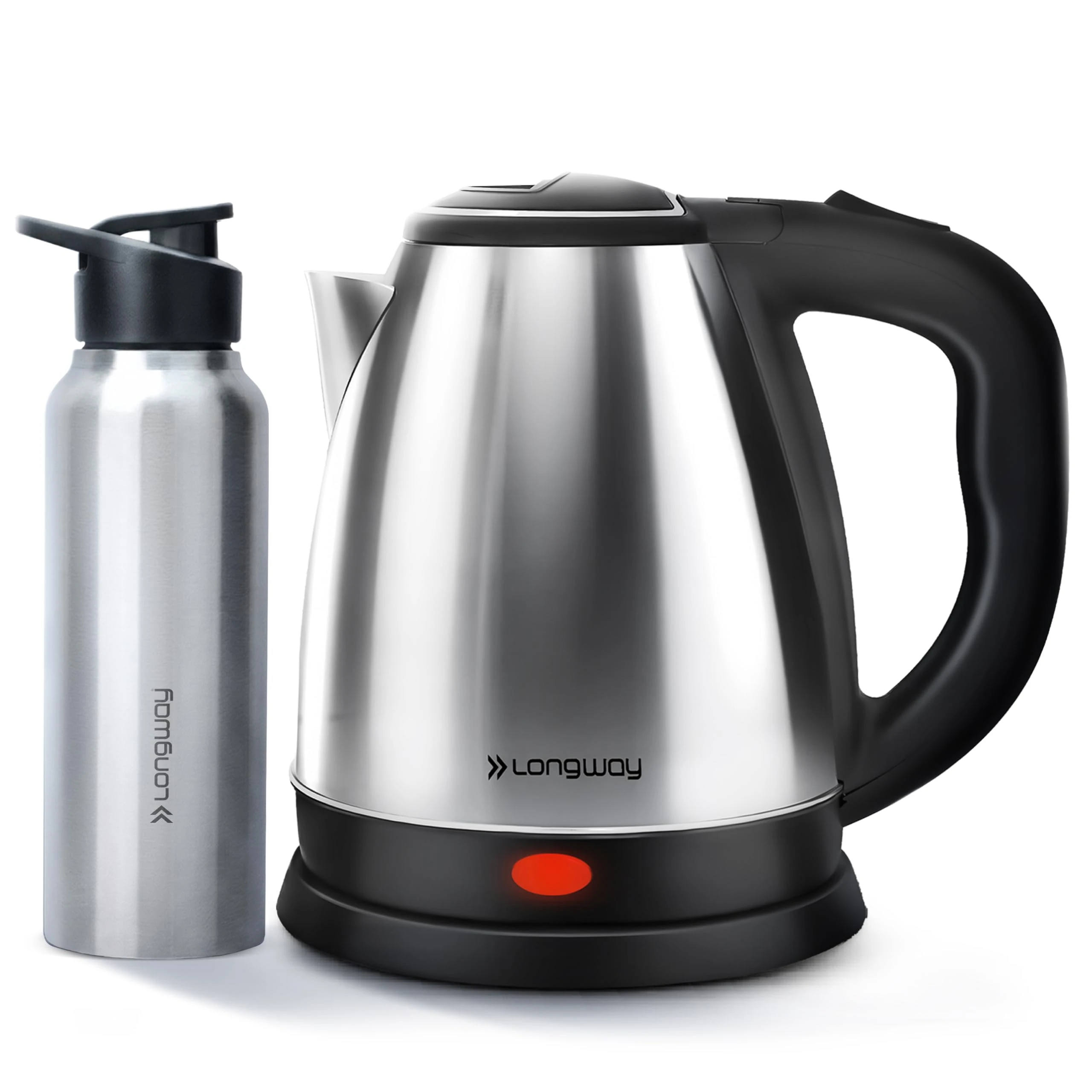 Longway Kestro 2 Ltr Electric Kettle with Water Bottle Combo | Automatic Shut-Off | Durable Stainless Steel Body For Boiling | 2 Years Warranty (2, litres)