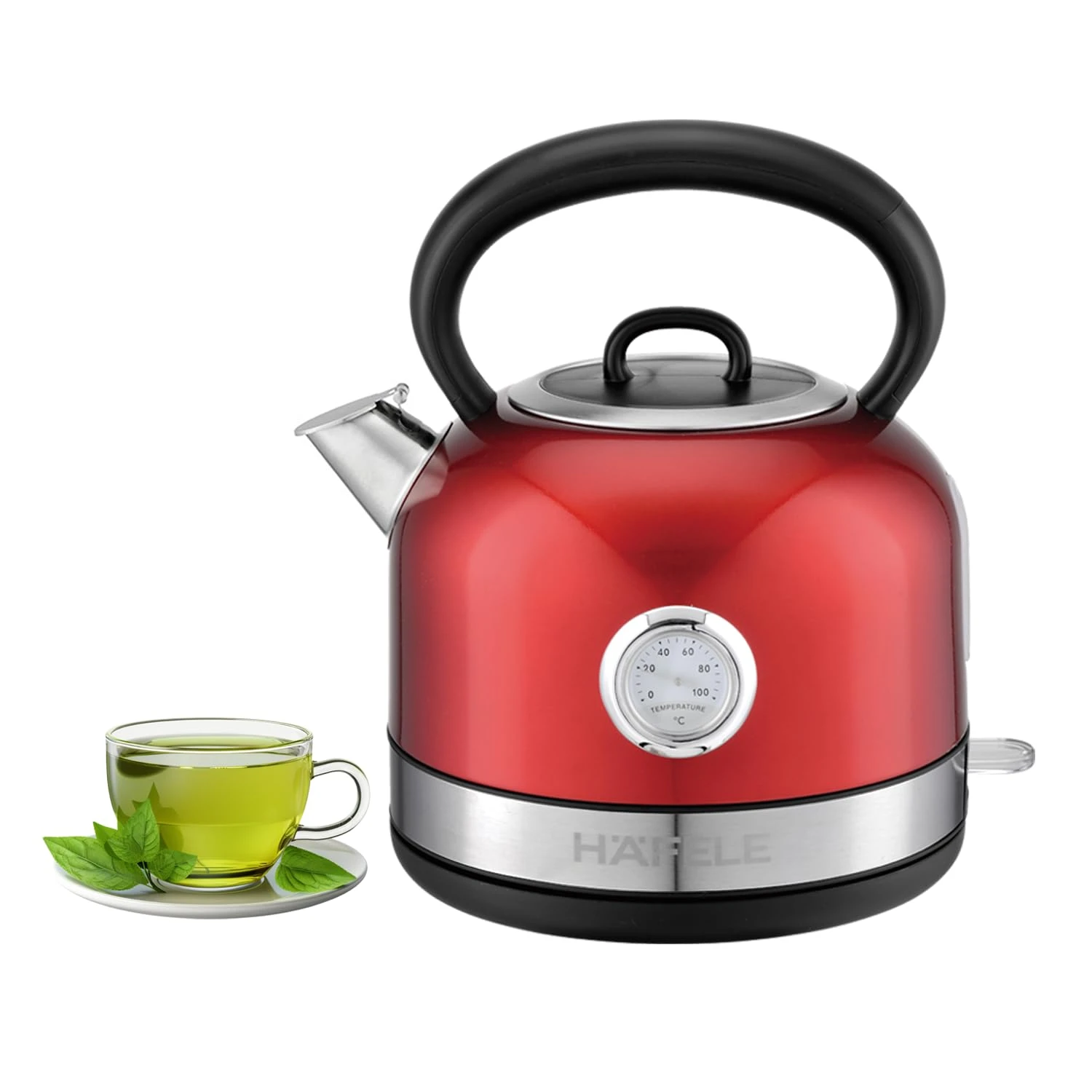 Hafele Dome Plus 2200W, 240V Electric Stainless Steel Kettle with Spout Cover with Analogue Temperature Display, Detachable Micro-Mesh Filter for Lime Scale Filtering, Easy Cleaning (1.7 L, Red) — VK Furniture & Electronics | VK Furniture Mangalore