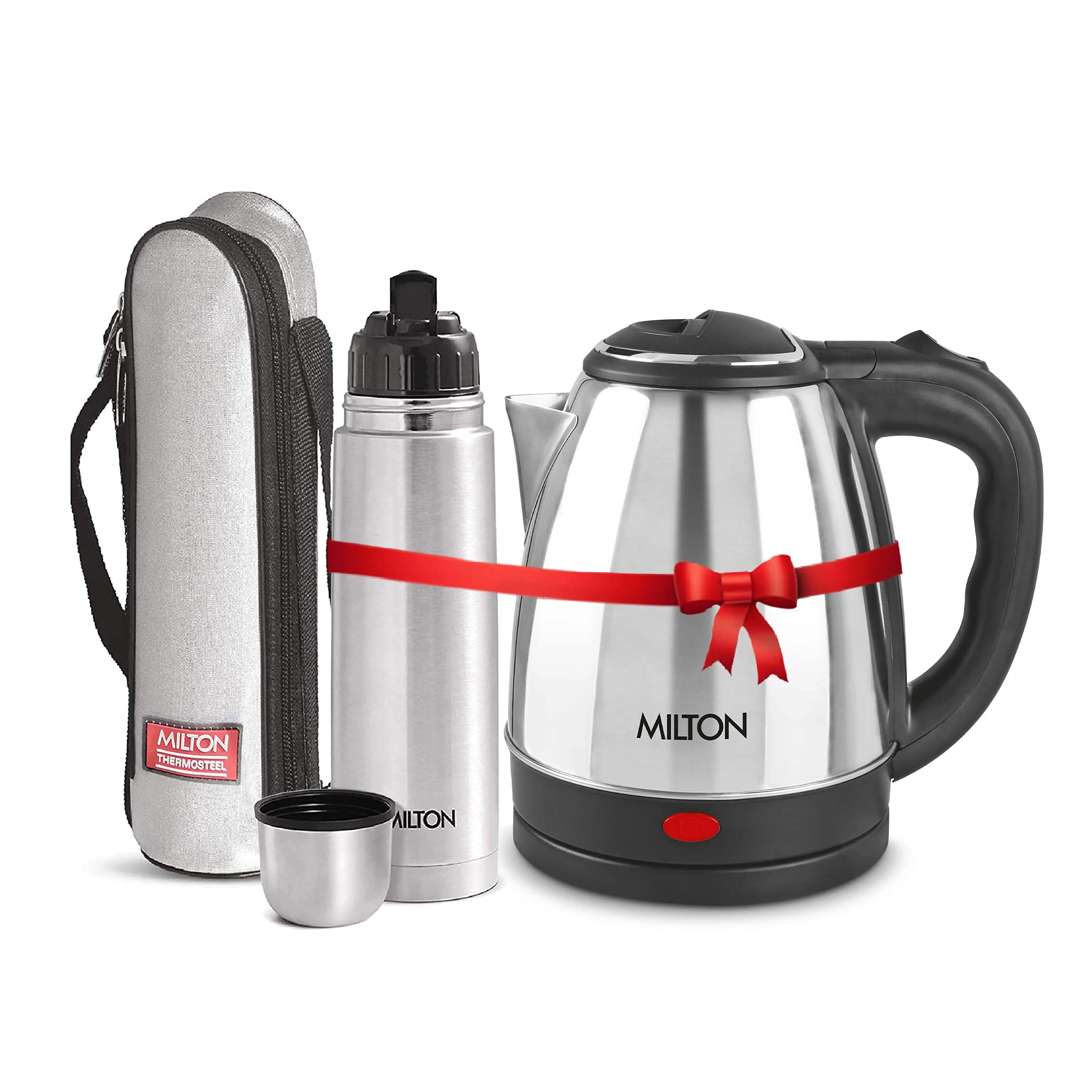 Milton Go Electro Stainless Steel Electric Kettle 1500+Flip Lid 750 Thermosteel Bottle, Super Fast Boiling with 3X Protection Kettle-Overheat, Dry Boil Protection, Leak Proof, Vacuum Insulated, Silver