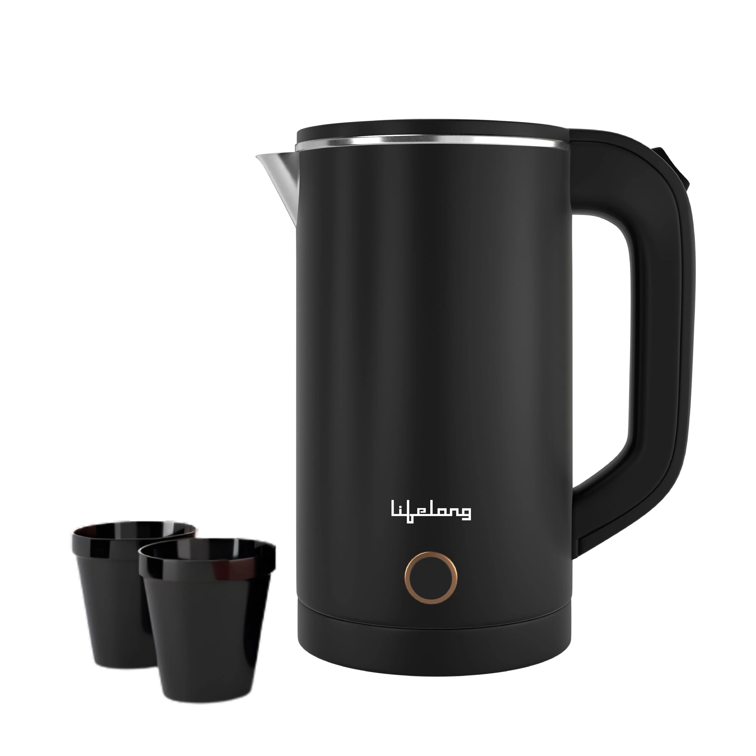 Lifelong Electric Kettle 0.8 Litre with 2 Cups | 600W Stainless Steel Kettle with Double Wall & Cool Touch Body, 360Â° Swivel Base, Water Level Indicator, Auto Shut-Off & Overheat Protection (Black)