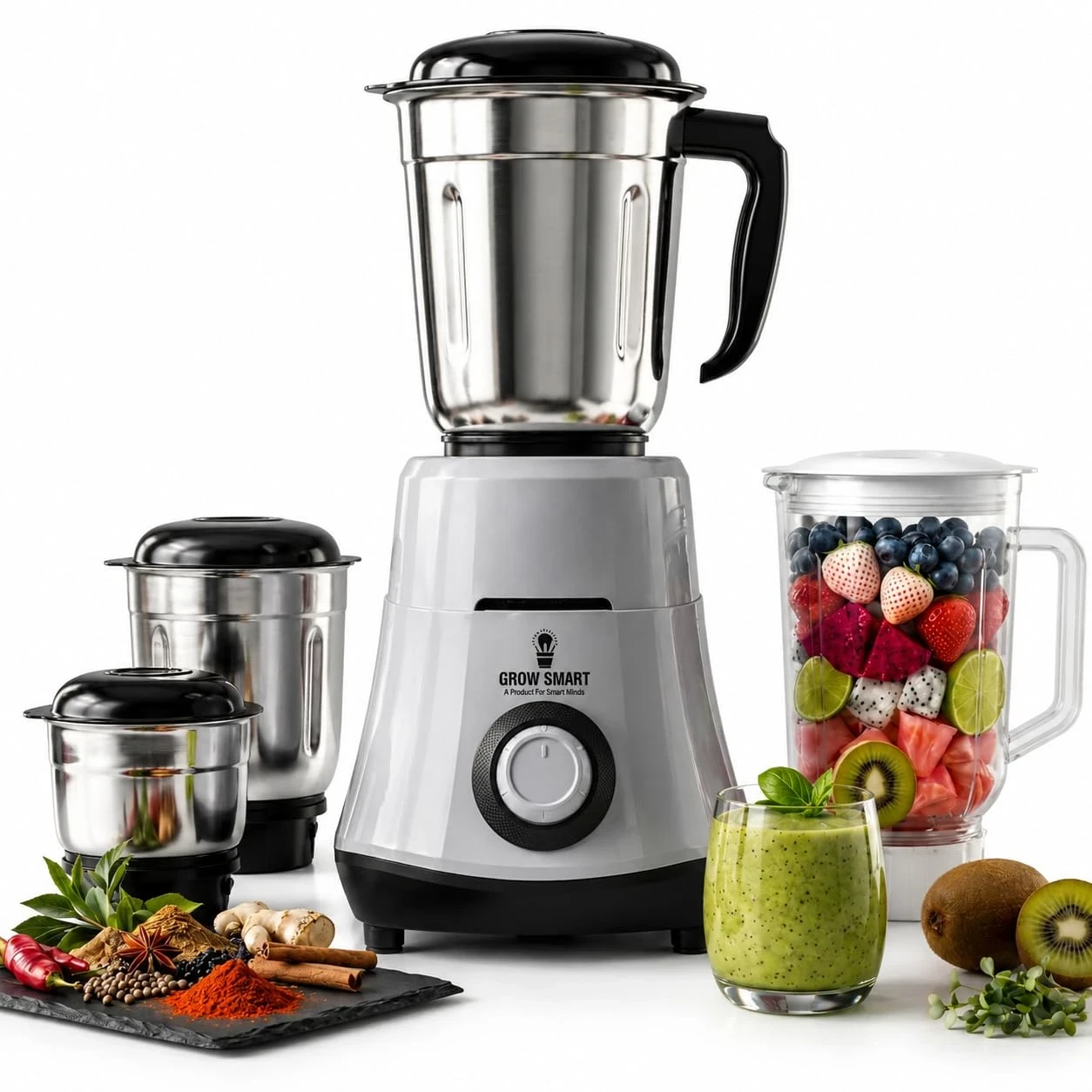 HydroGrind Powerful 750 W Juicer Mixer Grinder For Kitchen 4 Jars (3 Stainless Steel + 1 Juicer) Mixie For Mixing, Grinding, Juicing 4 Years Warranty (Grey & Black)