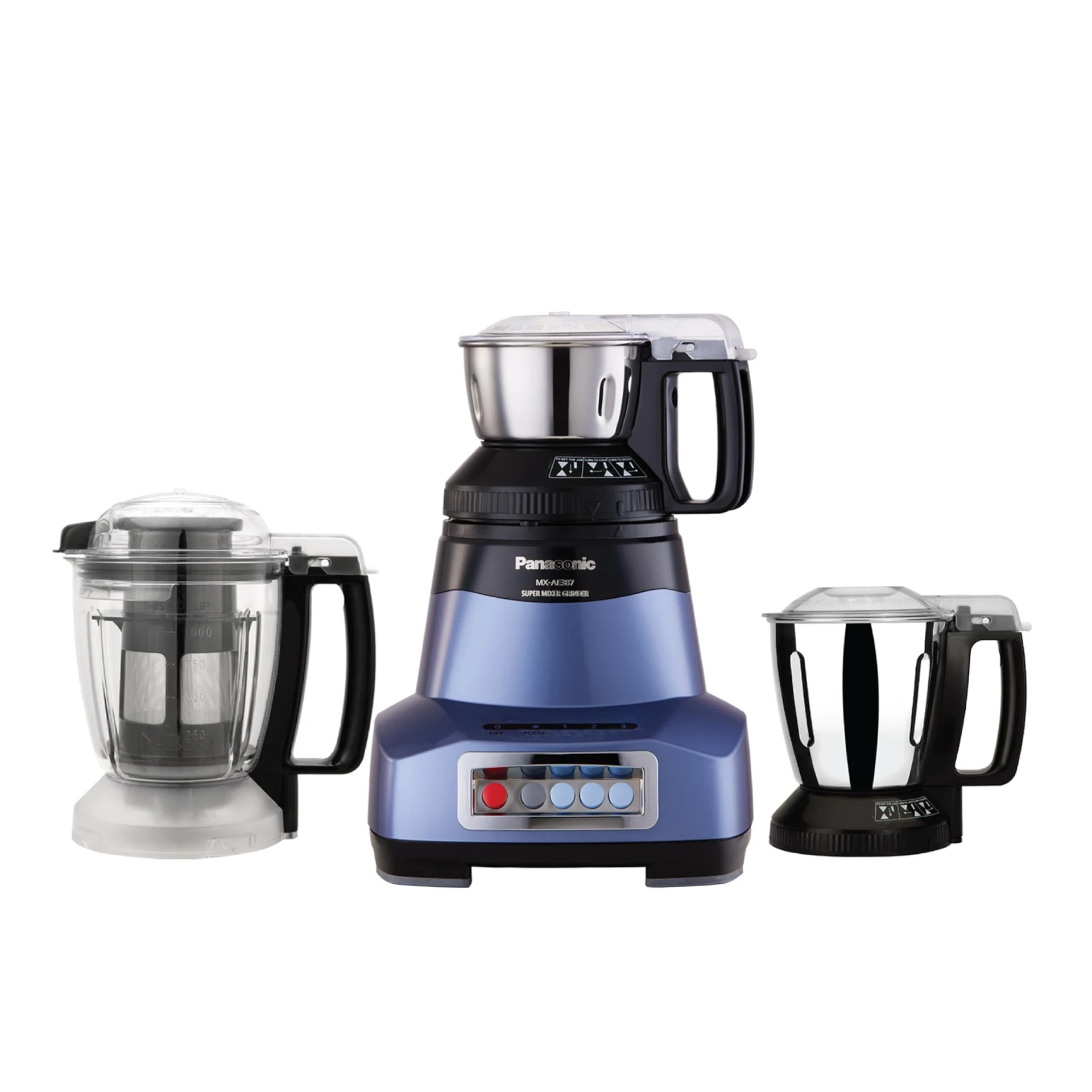 Panasonic Heavy Duty Mixer Grinder For Kitchen MX-AE387 (Lavender) Monster Series Powerful 2000W Motor | 2 Stainless Steel Multipurpose + 1 Juicer Jar | Warranty 2 Years on Product & 5 Years on Motor