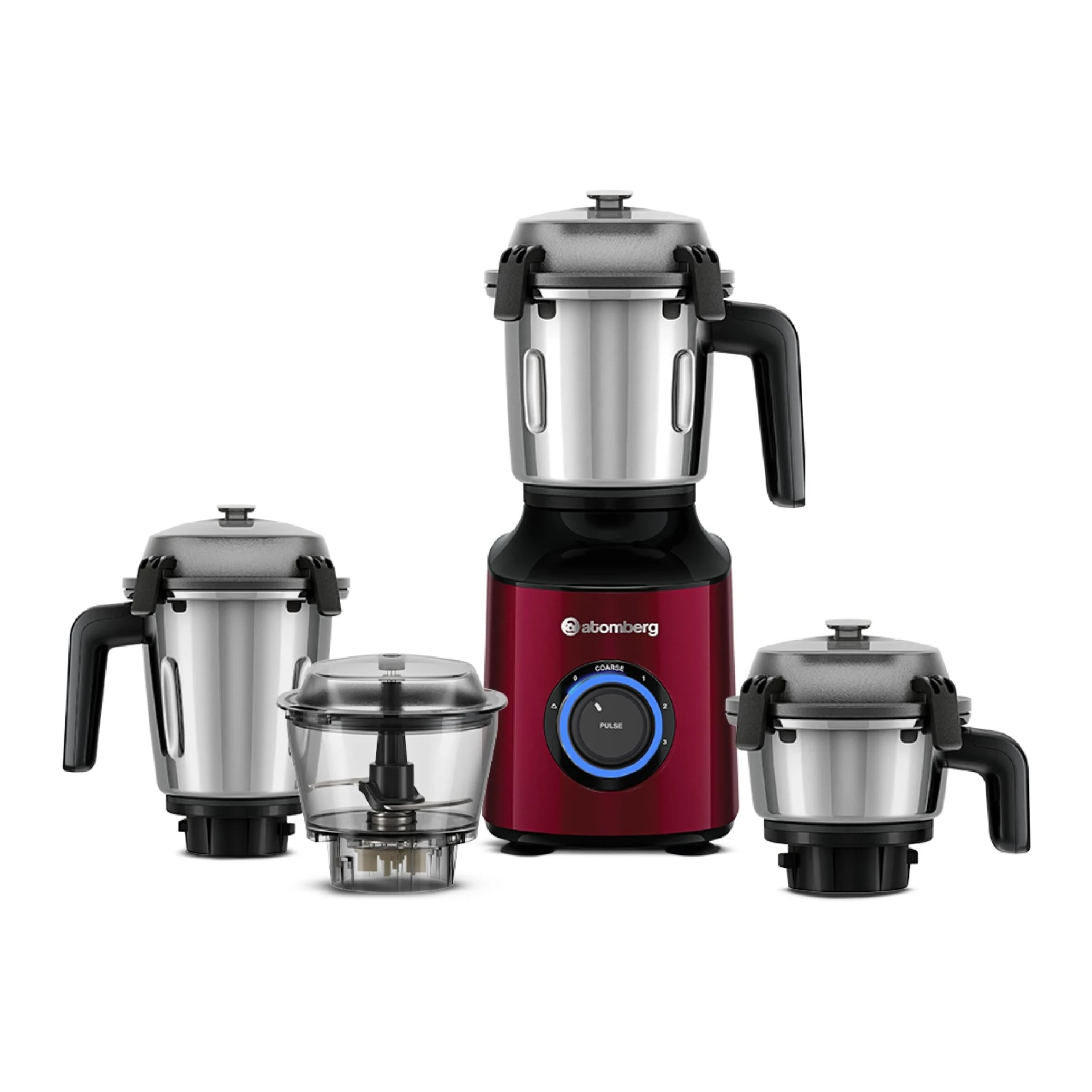 Atomberg Zenova Mixer Grinder for Kitchen with Intelligent BLDC Motor | Unique Coarse Mode for Silbatta-like Texture | 4 Jars incl. Chopper | Hands-Free Operation | Safety Features | Red Wine