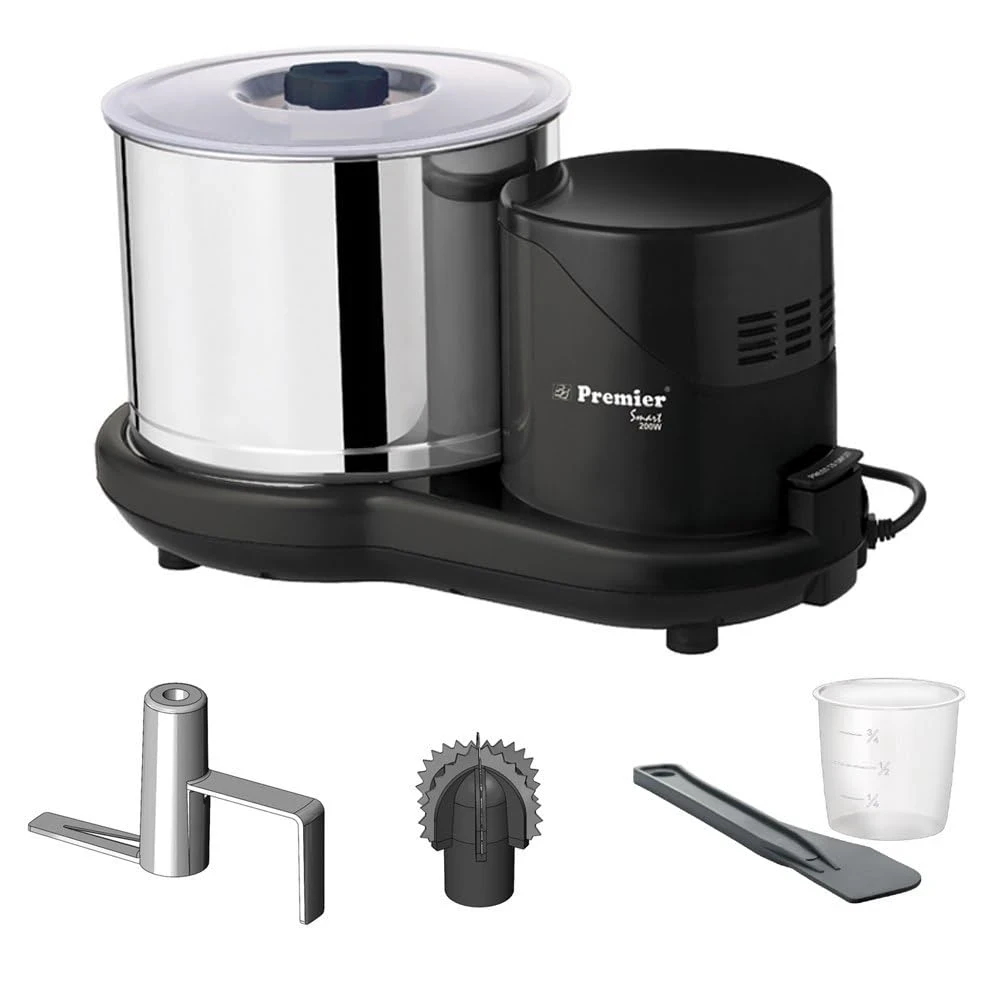 Premier Smart 2 Litre Table Top Wet Grinder 200 Watts 230V | Stainless Steel Drum | Free Coconut Scraper & Dough Kneader | 2 Stone Grinding | Easy Maintenance | 2 Years Motor Warranty | PG512