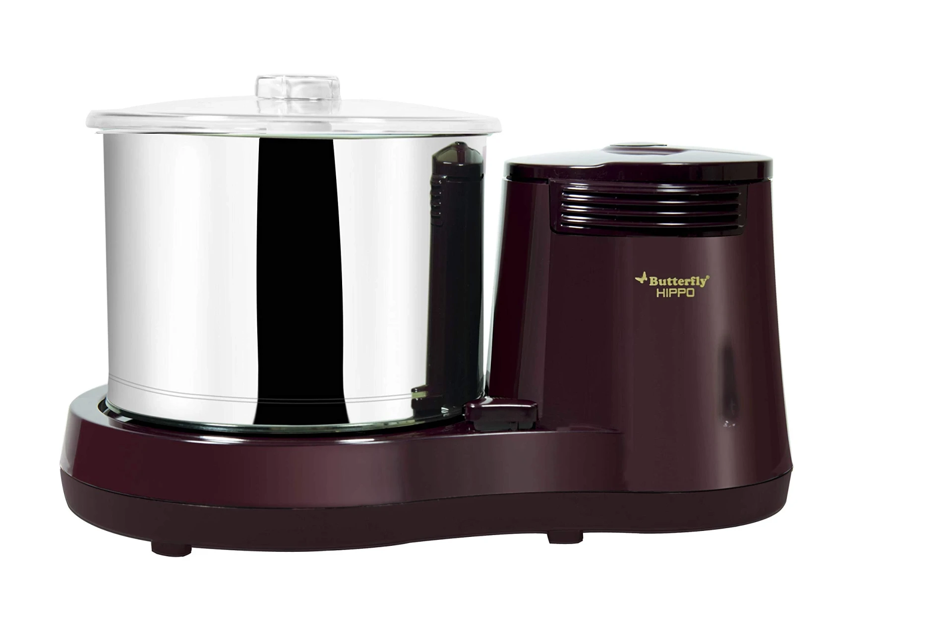 Butterfly Hippo 2 Litres Table-Top Wet Grinder | 150 Watts | Shockproof ABS Body | 4-way Grinding | Easy Clean & Maintenance | Stainless Steel Drum | 2 Years Manufacturer's Warranty | Cherry Red