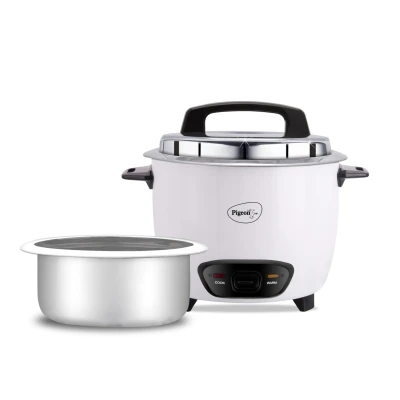 Pigeon by Stovekraft Joy Rice Cooker with Single pot, 1 litres. (White) | Toughened Glass Lid | 400 Watts | Aluminium Cooking Pot | Measuring Cup| Spatula | Energy Efficient Cooking