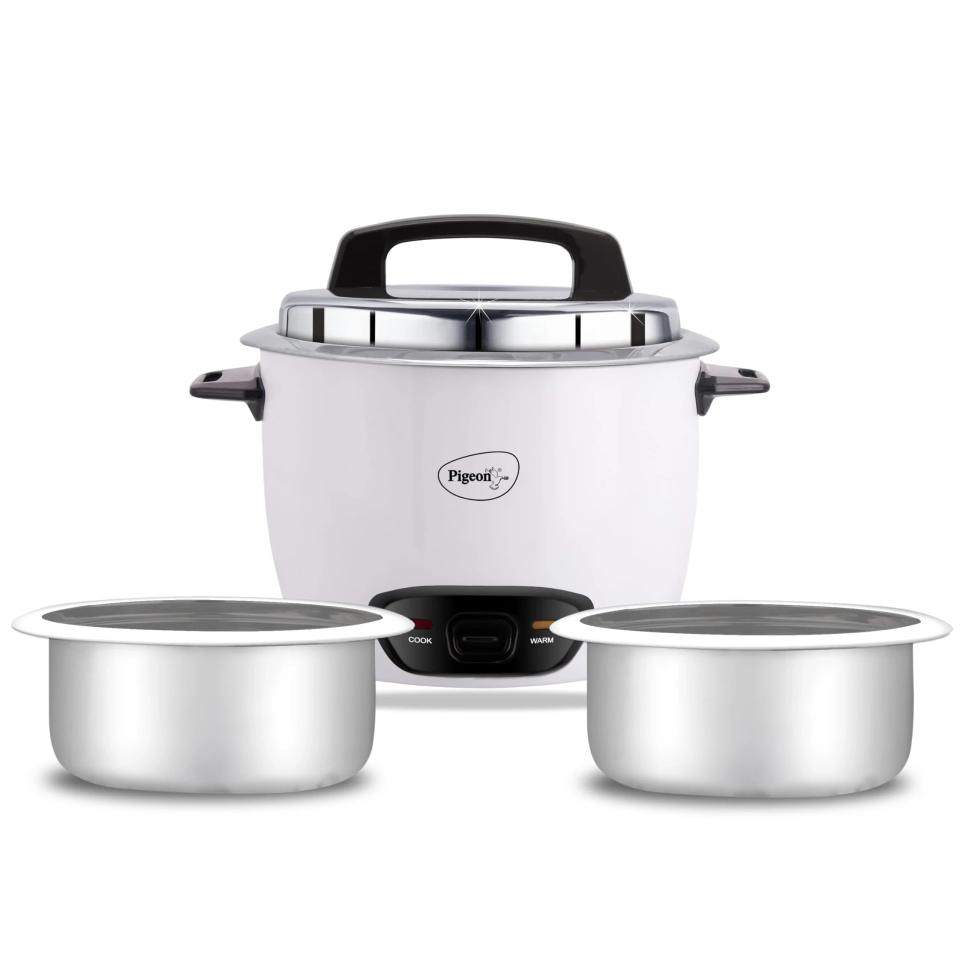 Pigeon by Stovekraft Joy Rice Cooker with Double pot, 1 litres. (White) | Toughened Glass Lid | 400 Watts | 2 Aluminium Cooking Pots | Measuring Cup| Spatula | Energy Efficient Cooking