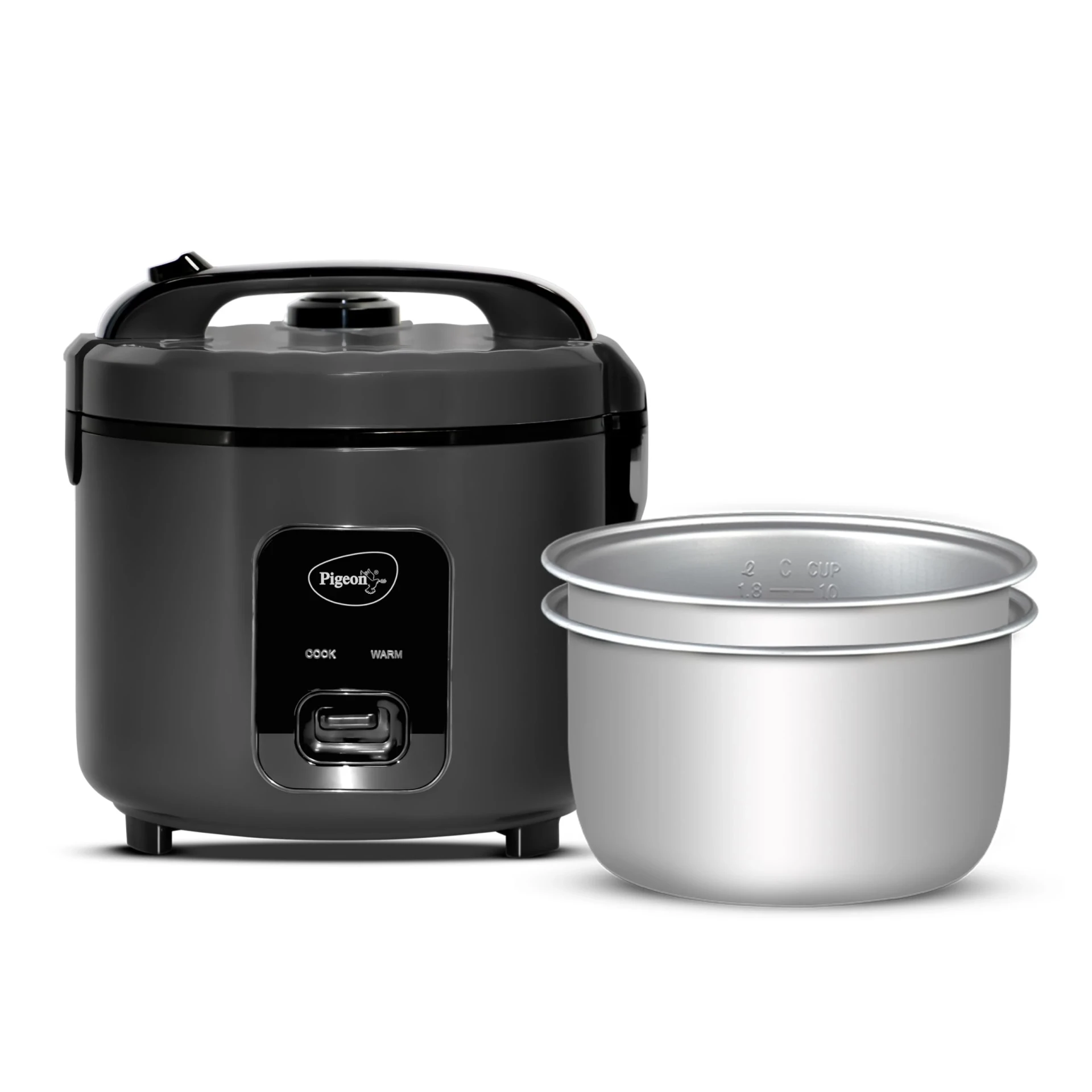 Pigeon Easy 3L Electric Rice Cooker with 2 Pots, Keep warm function, Steam basket, Spatula & Measuring cup (Grey)