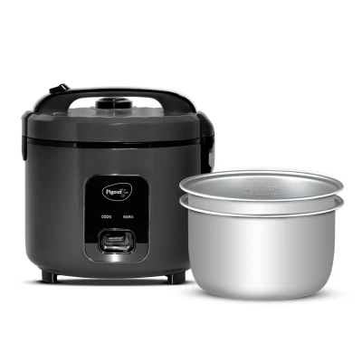 Pigeon Easy 3L Electric Rice Cooker with 2 Pots, Keep warm function, Steam basket, Spatula & Measuring cup (Grey)