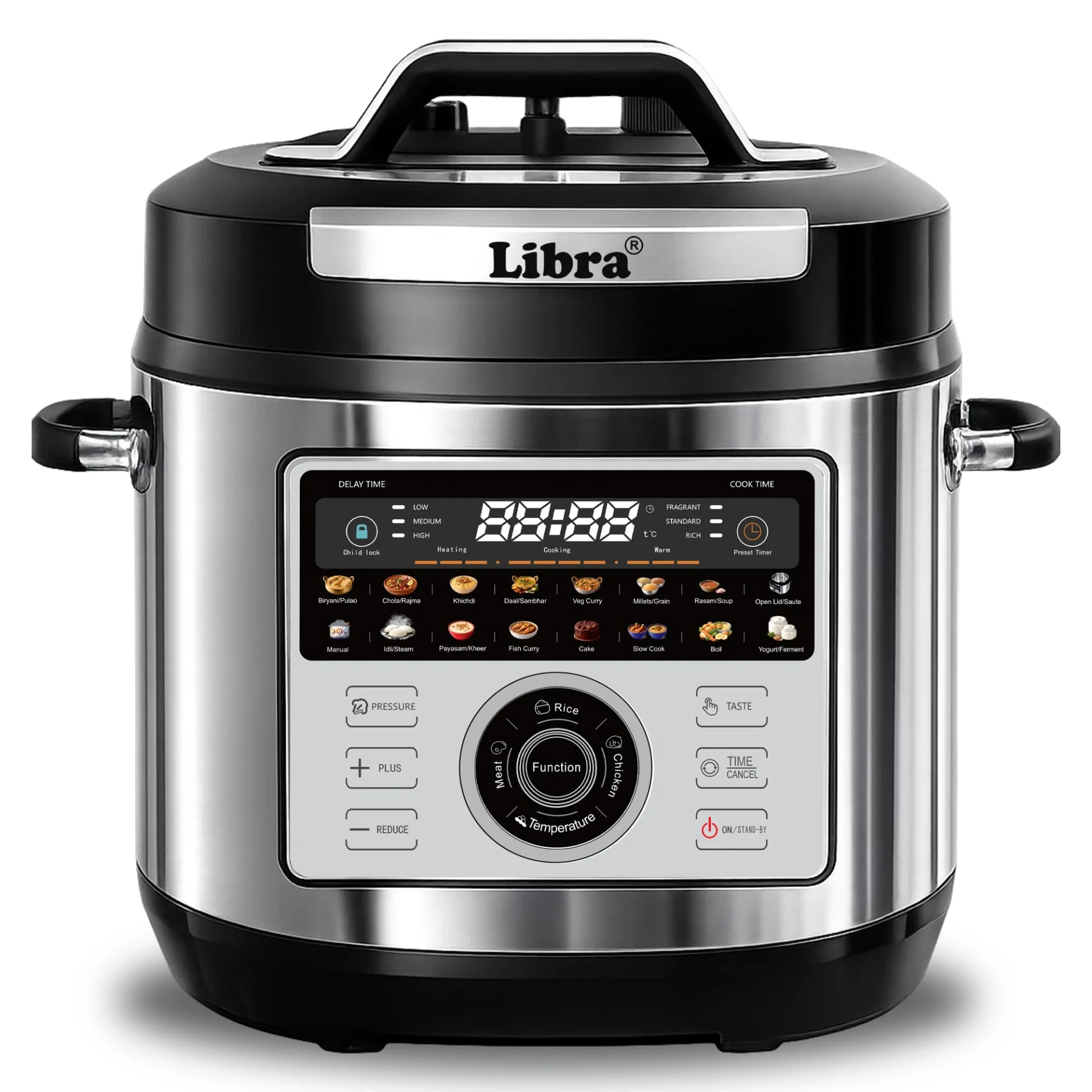 Libra 6L Electric Pressure Cooker, 19-in-1 Digital Multi Cooker with 304 Stainless Steel Inner Pot, 1000W, 10 Layer Safety, One Touch Pressure Release, Delay Timer & Keep Warm for Rice, Dal, Biryani