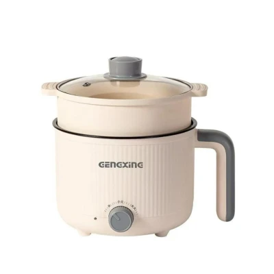 MOOKA Mini Multipurpose Electric Cooker Kettle With Steamer 1.5 Liter Inner Pot Non-Stick Hotpot Cooker For Cooking Hot Water Rice Idli Momos Tea 600W Portable Travel
