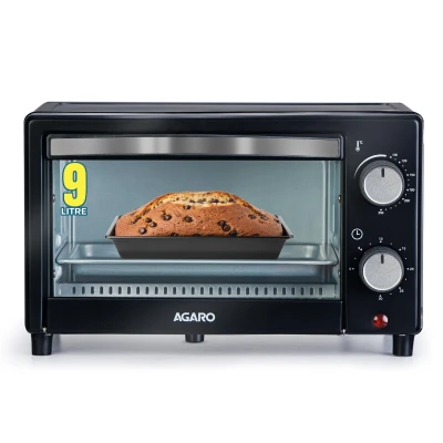 AGARO Marvel 9L OTG Oven 800W, Compact Toaster Griller for Baking, Toasting & Grilling, Adjustable 100Â°C-250Â°C, 30-Min Timer with Ready Bell, Auto Shut-Off, Tempered Glass Door, Bake Pan, Tong & Rac