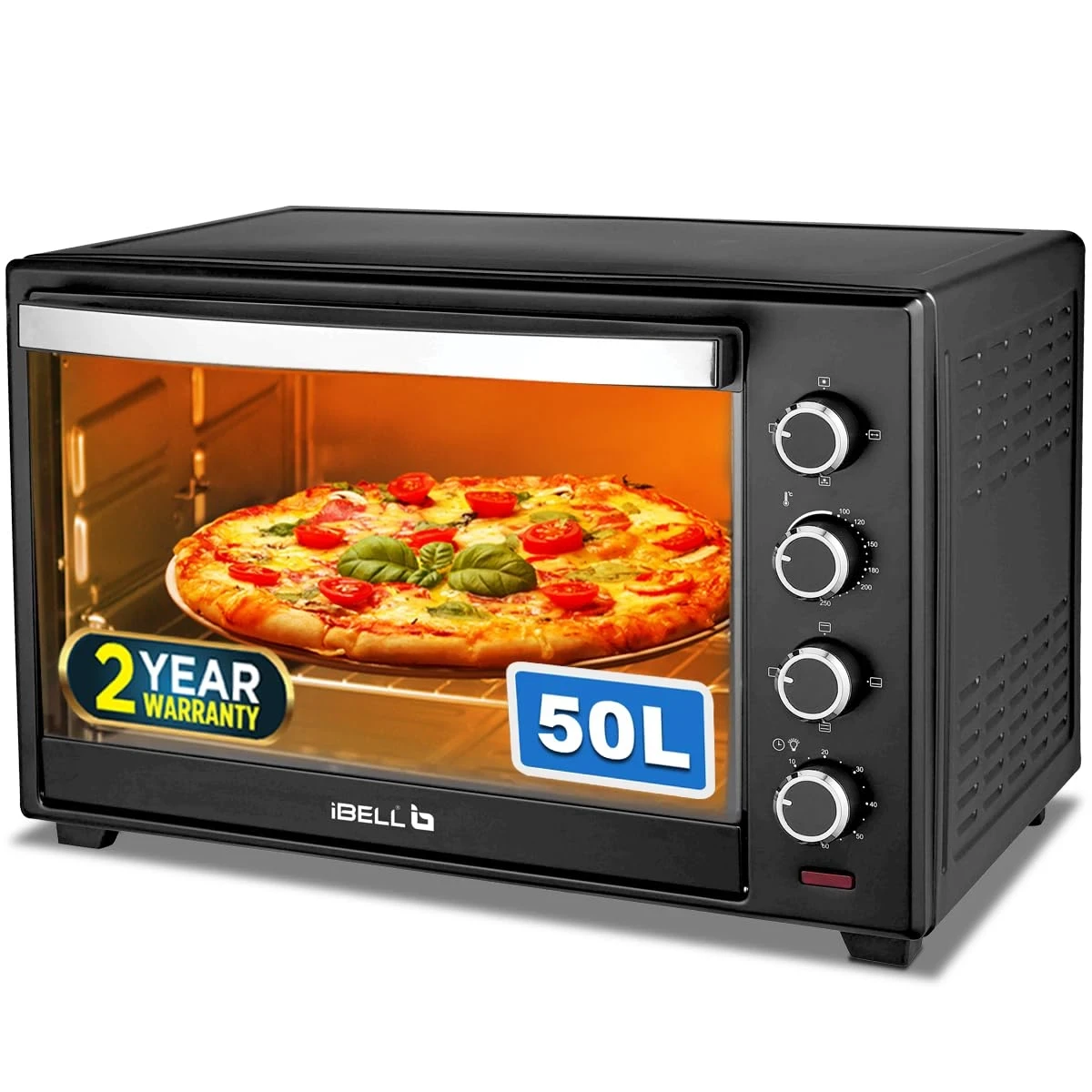 iBELL EO50LGDLX Otg 50 Litre,Convection Oven Toaster Griller With Motorized Rotisserie,Multiple heating modes,2000 Watt (Black),2000 Watts,50 Liter