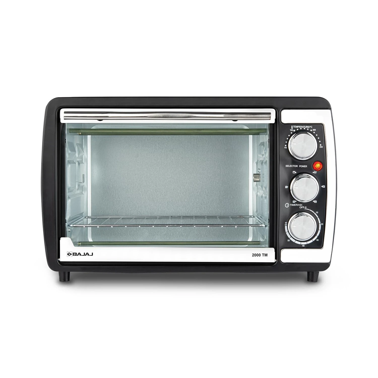 Bajaj 2000TM 20Ltr Oven Toaster Griller (20L OTG) | 1400 Watts Oven For Kitchen | Grilling, Baking, Toasting & Rotisserie | Transparent Glass Door | Temperature & Timer Control | 2 Yr Warranty ã€Blac