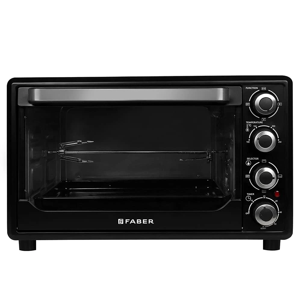 Faber 45L 2000W OTG | Bake, Toast, Roast, Grill | 4 Heating Functions, Upper & Lower Heating, Rottisserie, 360Â° Convection| Indicator Light, Auto Shut-Off, Ready Bell | Removable Crumb Tray | (Black)