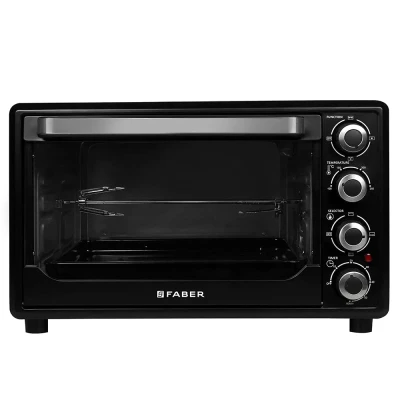 Faber 45L 2000W OTG | Bake, Toast, Roast, Grill | 4 Heating Functions, Upper & Lower Heating, Rottisserie, 360Â° Convection| Indicator Light, Auto Shut-Off, Ready Bell | Removable Crumb Tray | (Black)