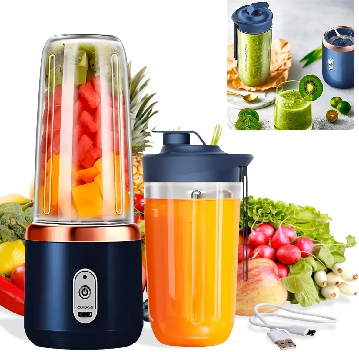 Juicer for Home TEKCOOL Portable Blender Electric Juicers Fruit Mixers USB Rechargeable Smoothie Mini Personal Juicer 6 Blades 3Gears with 1500 Mah Rechargeable Battery-Smoothie Blender.