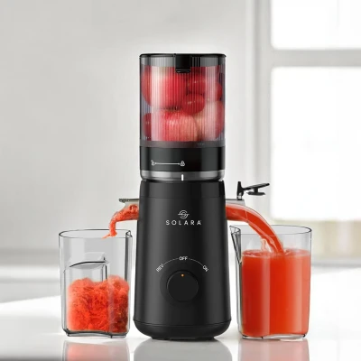 SOLARA Cold Press Juicer for Home With Automatic Fruit Cutting, Masticating Juicer Machine (10% More Juice), All-in-One Cold-Press Juicers, Slow Juicer for Fruits & Vegetables, Black