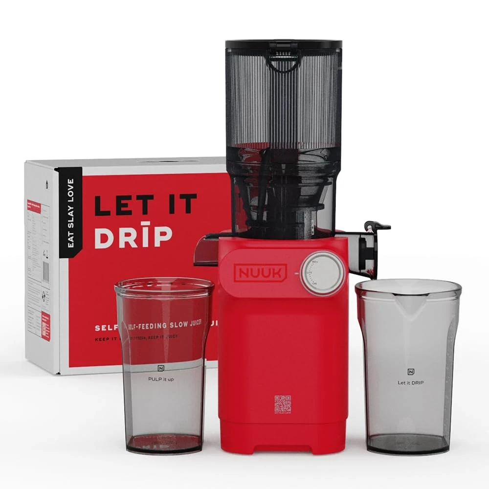 NUUK DRIP Cold Press Juicer For Home | Max Nutrition | Easily Juices Hard Fruits & Veggies | No Chopping with 108mm Wide Chute | Easy Assembly & Cleaning | Tritan Jars for Max Safety | 6 Year Warranty