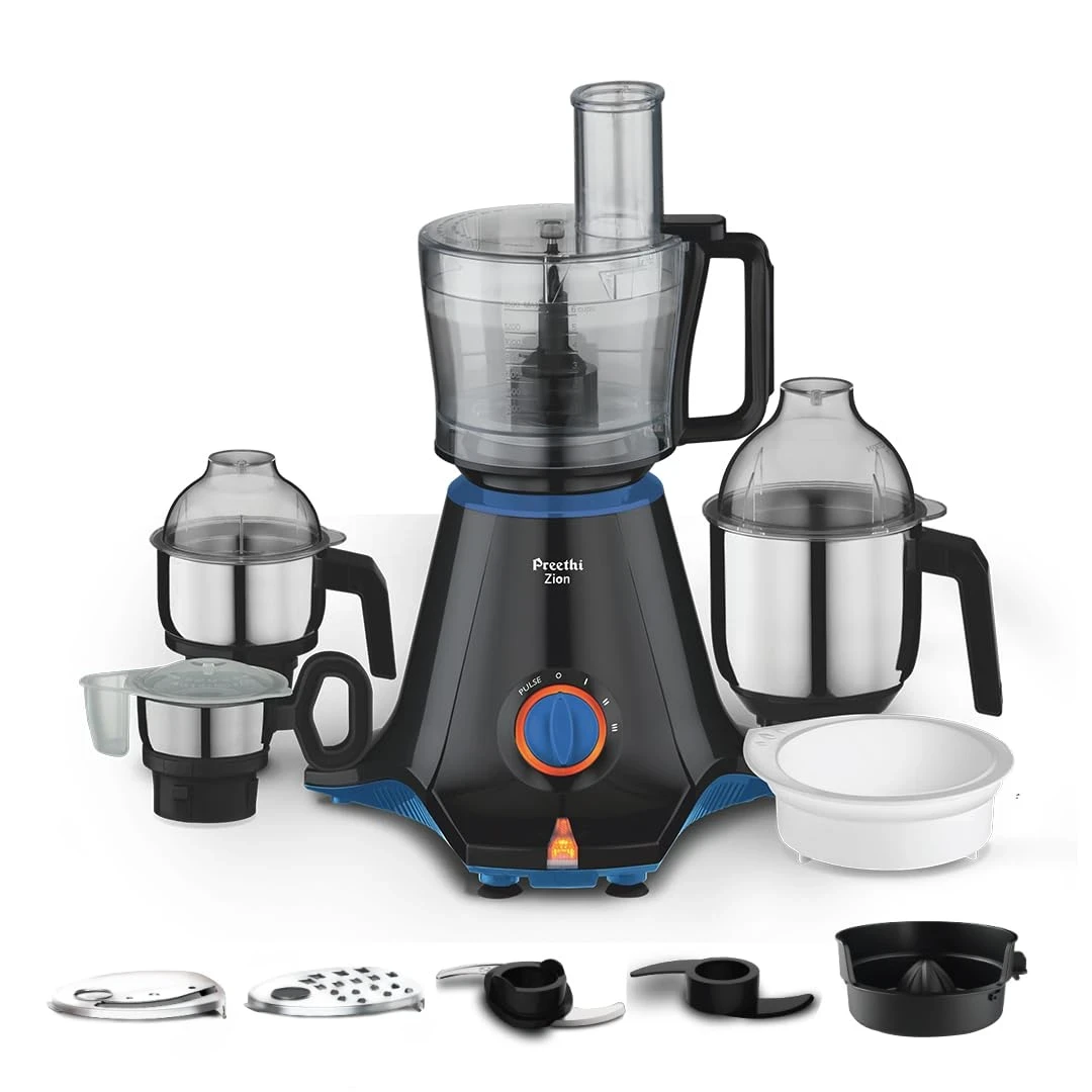 Preethi Zion MG-227 mixer grinder 750 watt Black, 4 jars - master chef food processor jar and flexi lid, Vega W5 motor with 2yr Guarantee & Lifelong Free Service, Standard