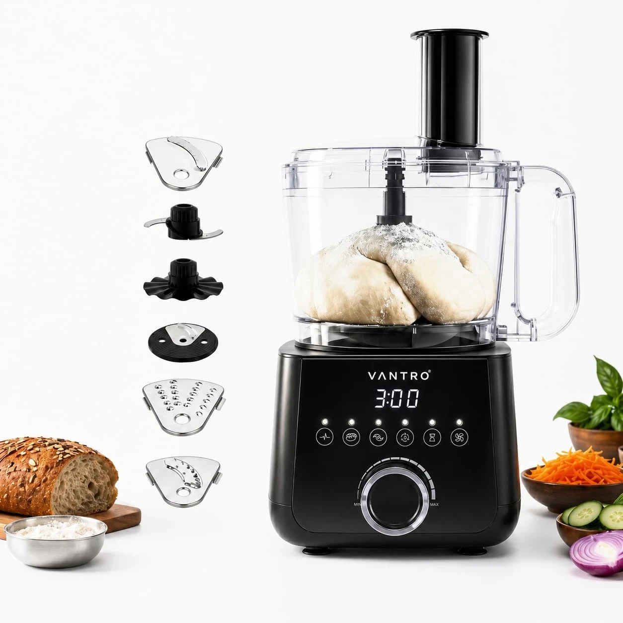 VANTRO 1000W Food Processor with 2L Bowl â€“ Multi-Purpose Kitchen Appliance for Chopping, Slicing, Dough Kneading & Grinding | Powerful Motor, Easy Clean Design
