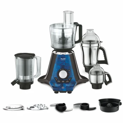 Preethi Zodiac 2.0 1000 Watts, Smart Mixer Grinder, 4 Jars (1 Food Processor Jar, 2 Stainless Steel Jars, Juicer Jar), Atta Kneading, Powerful Grinding, 2 Year Warranty, Lifelong Free Service, Blue