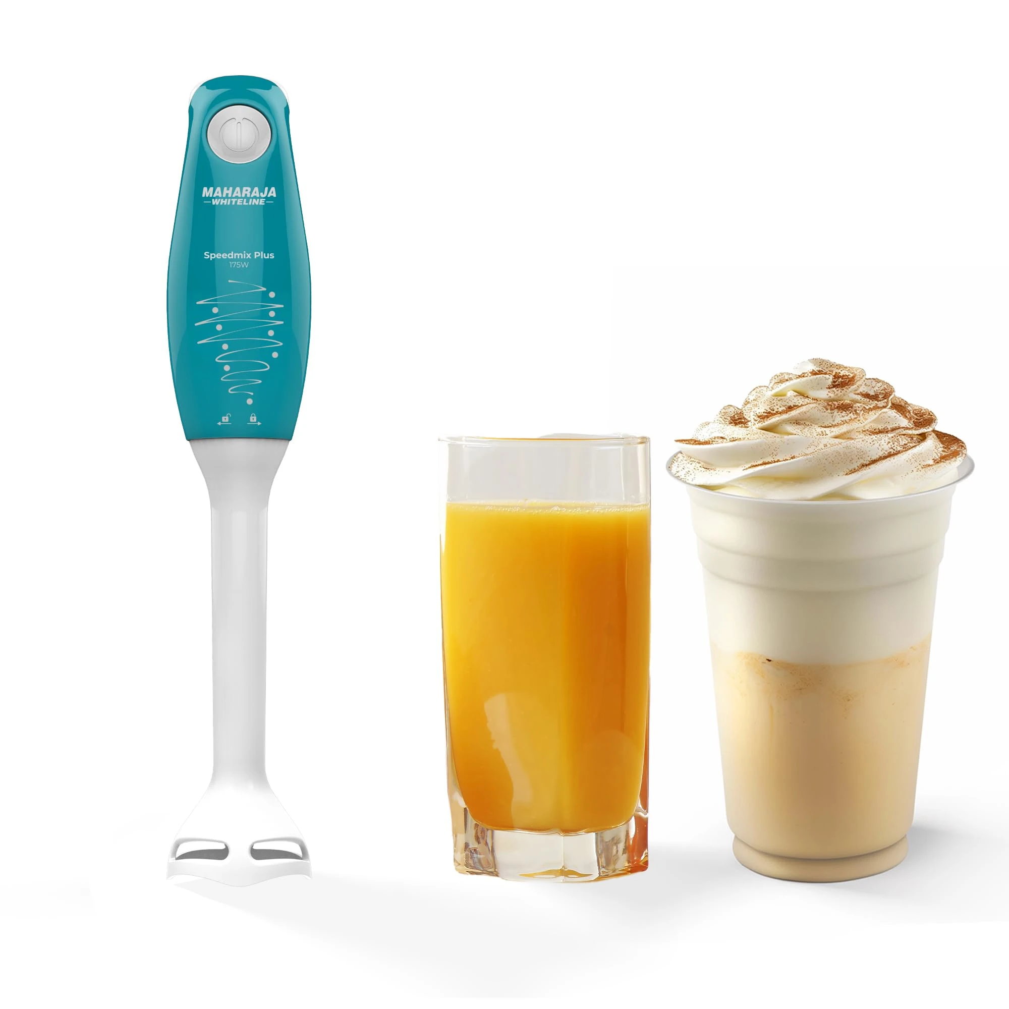 Maharaja Whiteline Speedmix Plus Hand Blender with Stainless Steel Blades | Long Lasting Performance with 175 Watts Motor | Detachable Plastic Foot | 2 Year warranty (Turquoise Blue & White) — VK Furniture & Electronics | VK Furniture Mangalore