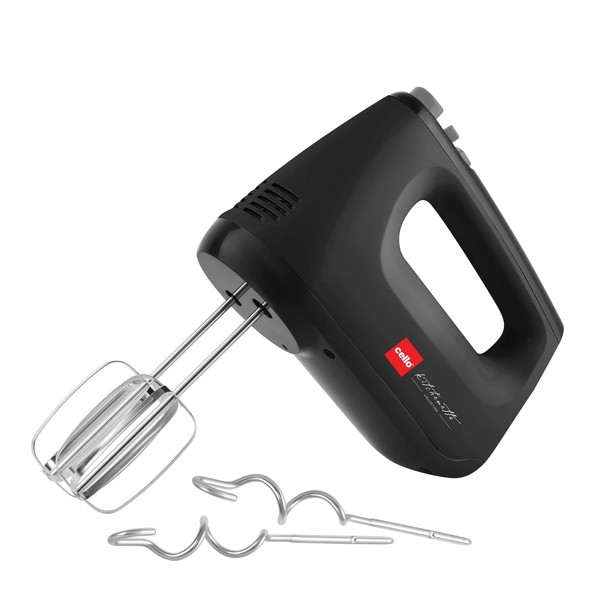 CELLO Supreme Hand Beater Mixer 400 Watts Black |Turbo Function, 6 Speed Setting, Stainless Steel Interchangeable Beaters & Dough Hook Accessories For Mixing Whisking Beating Blending, 2 Year Warranty — VK Furniture & Electronics | VK Furniture Mangalore