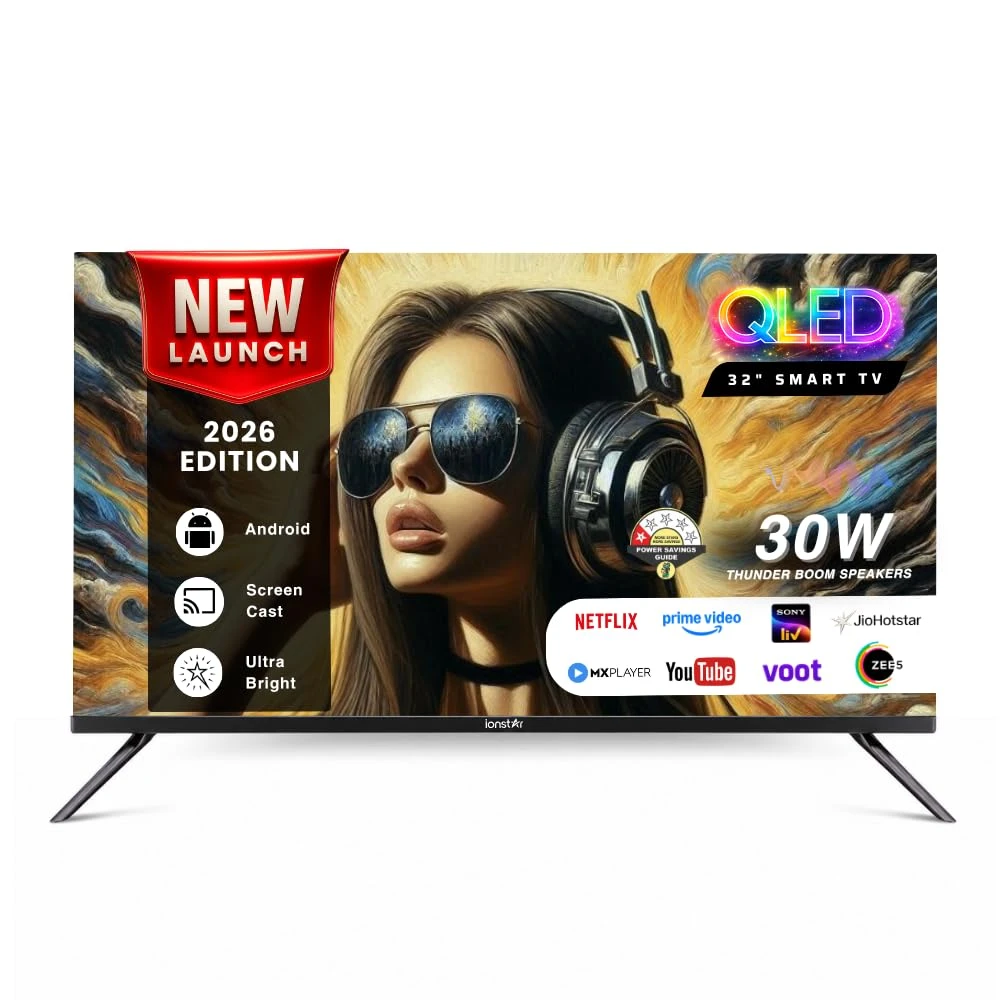 IONSTAR 80 CM (32 inches) HD Smart QLED Android TV 2026 | 1000+ Apps Support | USB Ports | Smart Voice Control | 30W Thund...
