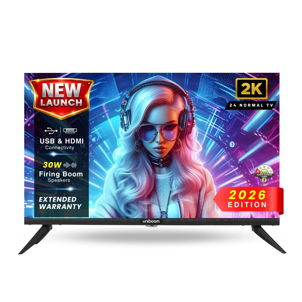 Uniboom_Optima Series 60 cm (24 inch) HD Ready LED TV 2025 Edition with 30W Sonic Boom - True Frameless - Aura Vision+ Dis...