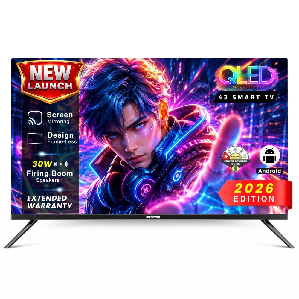 Uniboom 108 CM (43 Inches) Full HD Smart QLED Android TV 2026 | 1000+ Apps Support | USB Ports | Smart Voice Control | 30W...