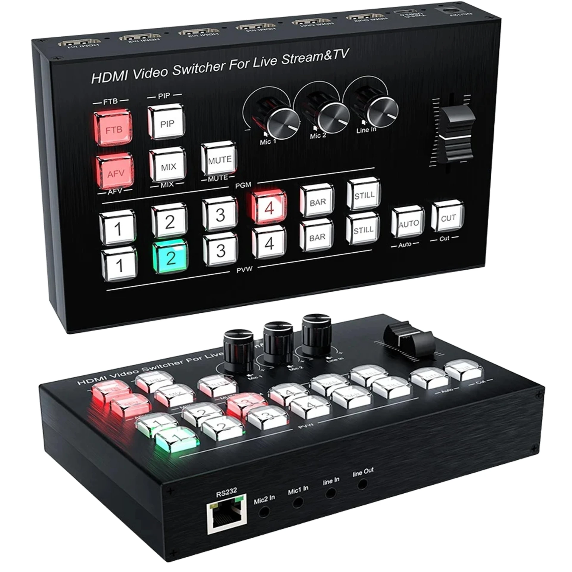 MICROWARE FHD 4 Channels HDMI Video switcher for Live Streaming Support HD Embedded Audio and External Anal...
