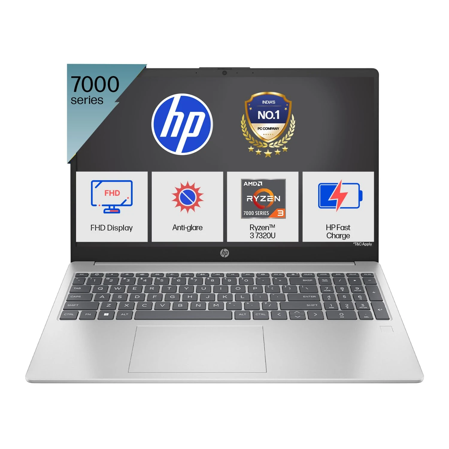 HP 15, AMD Ryzen 3 7320U (8GB LPDDR5, 512GB SSD) FHD, Anti-Glare, Micro-Edge, 15.6"/39.6cm, Win 11, Office 21, Silver, 1.5...
