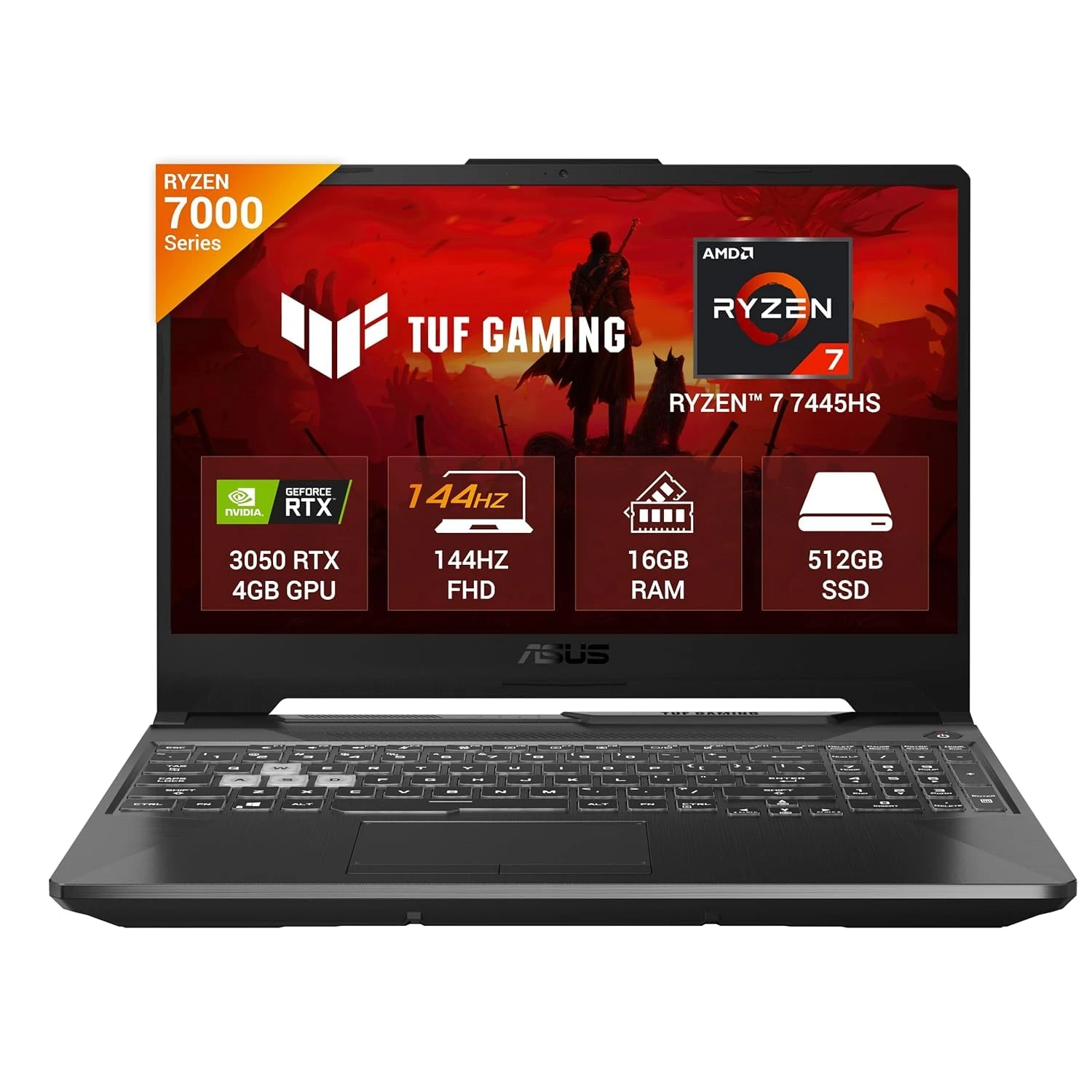 ASUS TUF A15, AMD Ryzen 7 7445HS, Gaming Laptop(RTX 3050-4GB/75W TGP/16GB RAM/512GB SSD/FHD/15.6"/144Hz/Backlit Keyboard/4...