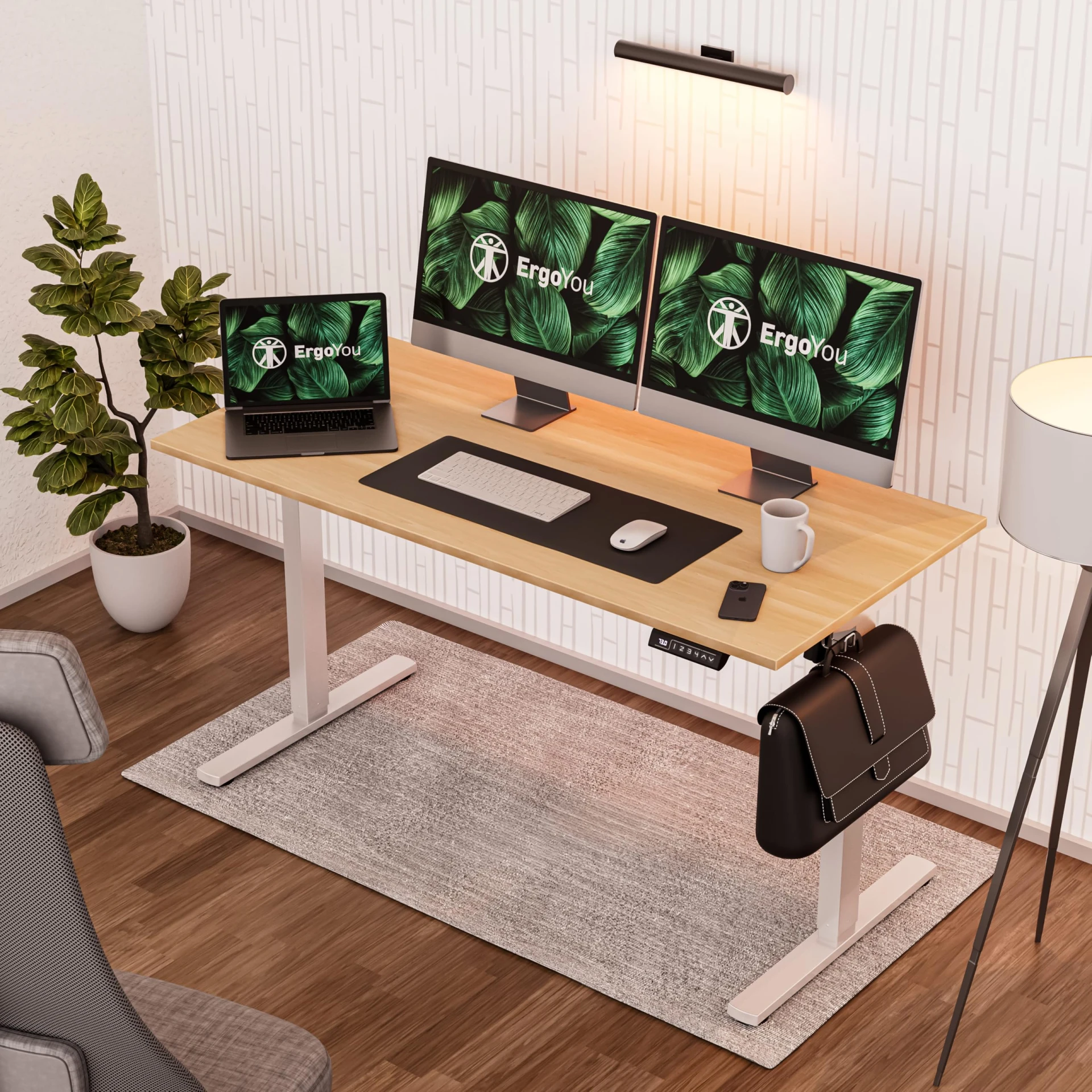 ErgoYou Electric Height Laminated Adjustable Table Motorized Ergonomic Sit Stand Desk - 80 Kgs Max Weight Capacity - Sm4 S...