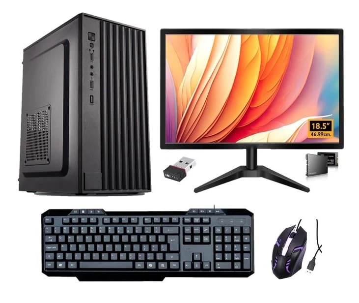 BullOne All-in-One Desktop PC, i5 3500, 16GB RAM, 256GB SSD, 19" Monitor, Keyboard, RGB Mouse, WiFi, Win 10, Black (16-256GB)