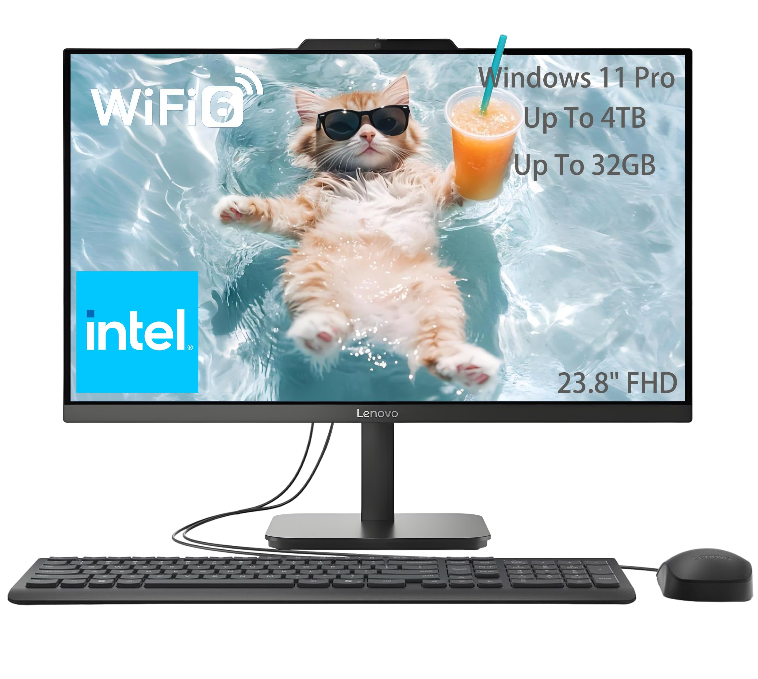 Lenovo 23.8" FHD All-in-One Desktop Computer for Home & Business, Intel N100 (up to 3.4 GHz), 8GB RAM, 512GB SSD, Intel UH...