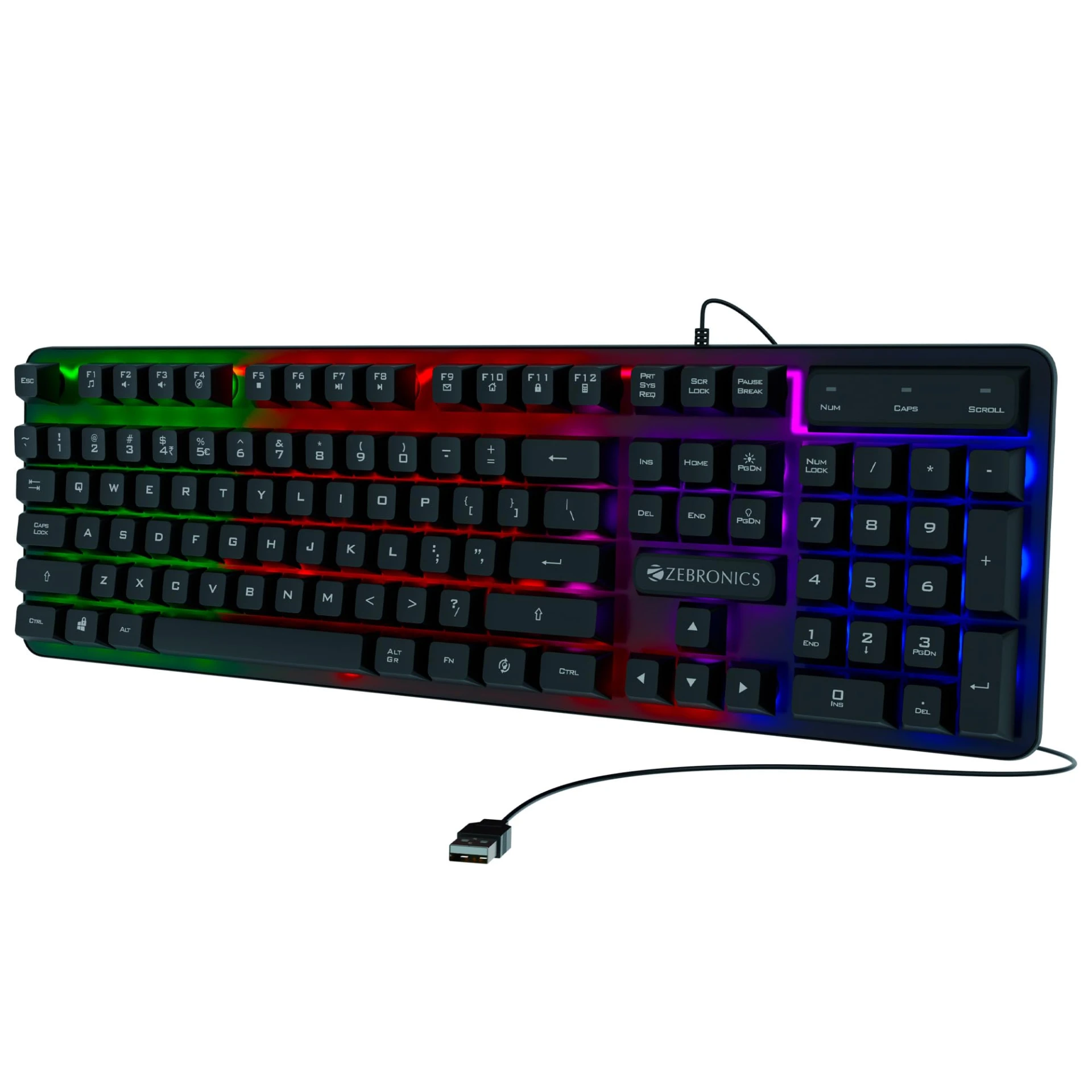 Zebronics Transformer K1 Premium Gaming Keyboard with 104 Keys, 1.7m Cable, Laser Keycaps, Multi Color LED Modes, Integrat...