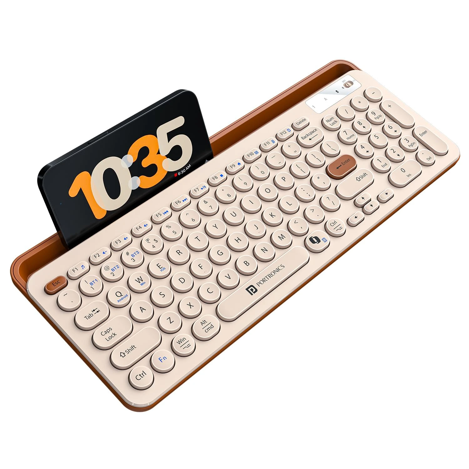 Portronics Bubble 3.0 Wireless Keyboard with Bluetooth + 2.4 GHz USB Receiver, Rechargeable Battery, Dual Height Adjustmen...