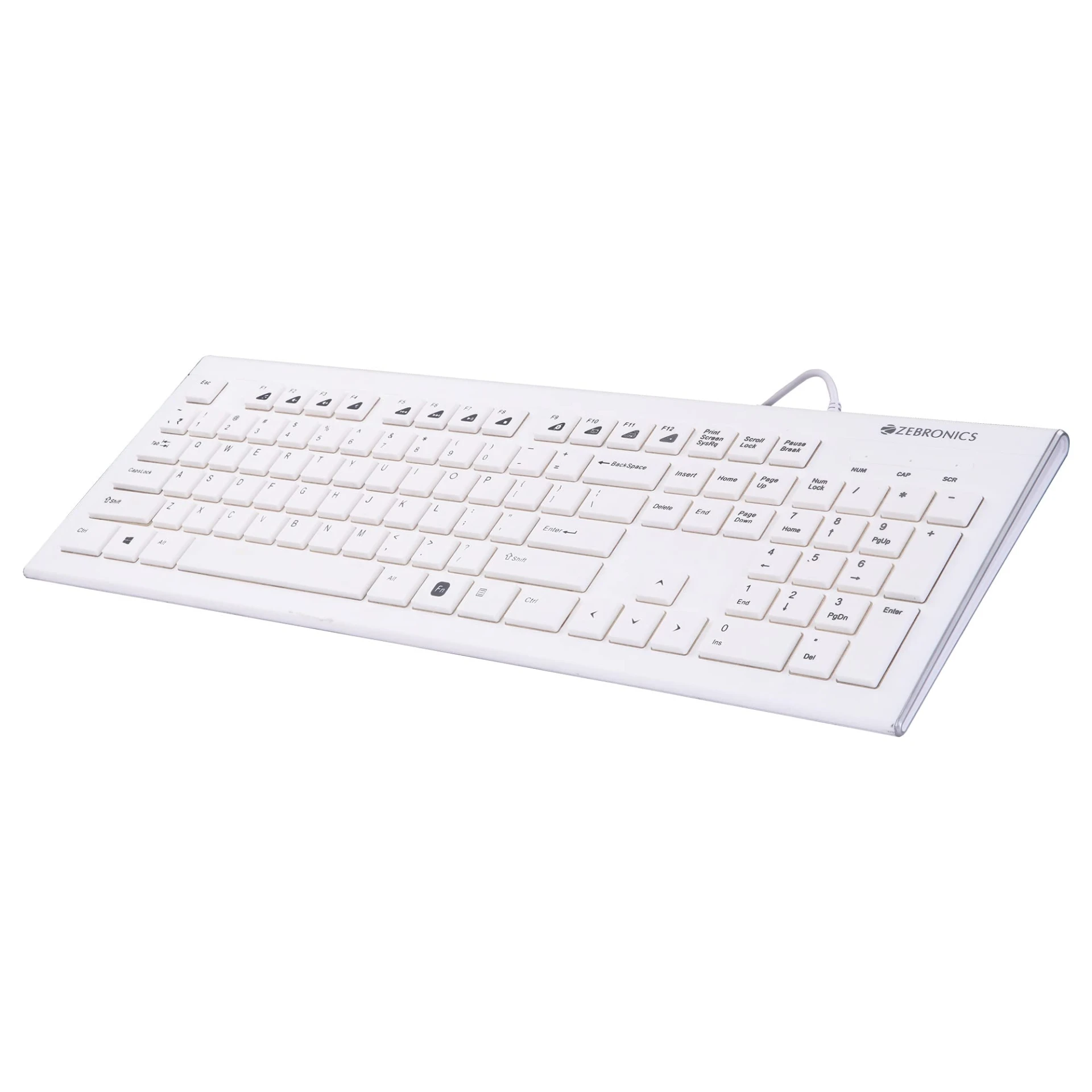 ZEBRONICS Zeb-DLK01 Wired USB Multimedia Keyboard with 104 UV Coated Keys, Rupee Key, 12 Hot Keys(White)