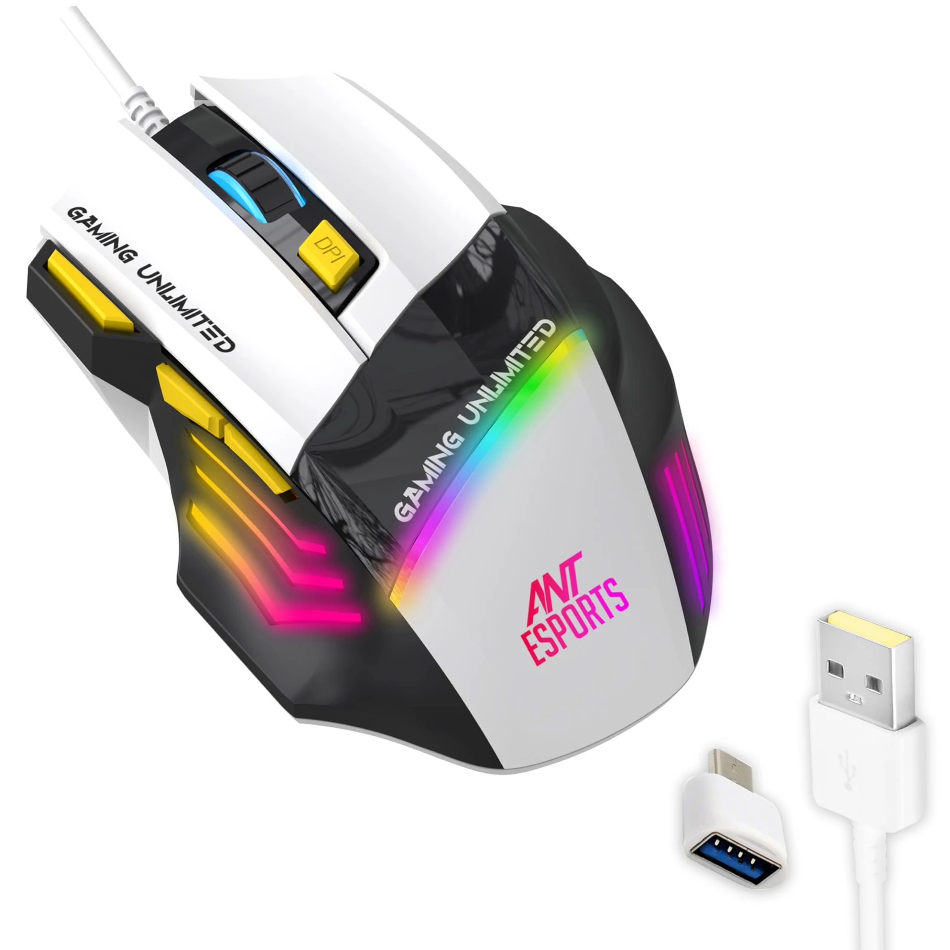Ant Esports GM100 V2 Optical Gaming Mouse,7 Button Wired USB Mouse, 4000 FPS Sensor, 3600 DPI, RGB Lighting,1.5m PVC Cabl...