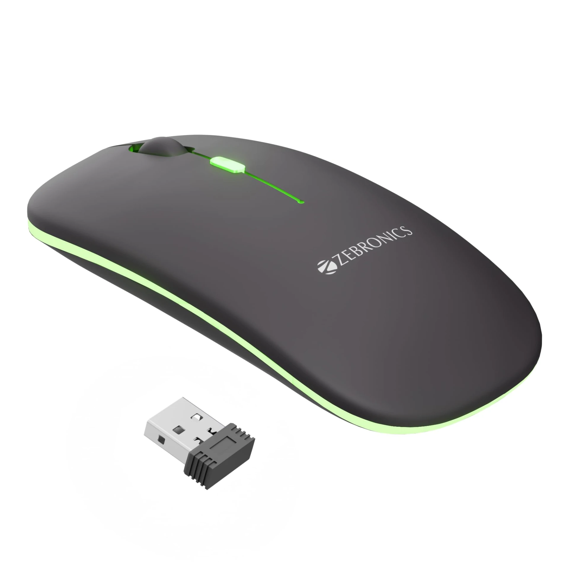 Zebronics Wireless Mouse, Dual Mode 2.4GHz + BT, Up to 1600 DPI, USB Nano Receiver, Lightweight Design, Multicolor LED Lig...