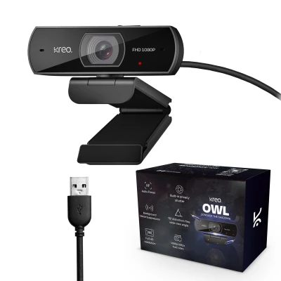 Kreo Owl Full HD 1080P 60 FPS Webcam with Auto-Focus and Built-in Dual Digital Mic, Plug and Play Setup for Video Call, St...