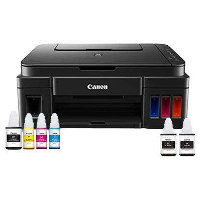 Canon PIXMA MegaTank G3000 All in One WiFi Inktank Colour Printer with 2 Additional Black Ink Bottles for H...