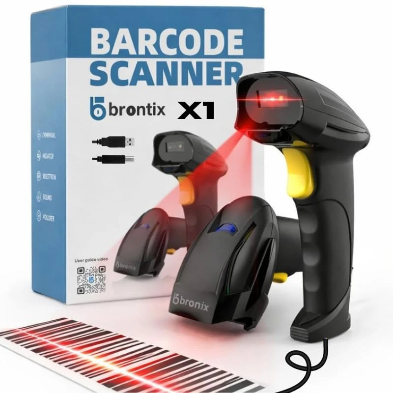 Brontix X1-Barcode Scanner Wired 2D & 1D Super Fast | QR Code Scanner Rechargeable | Handheld Barcode Reader with Inductio...