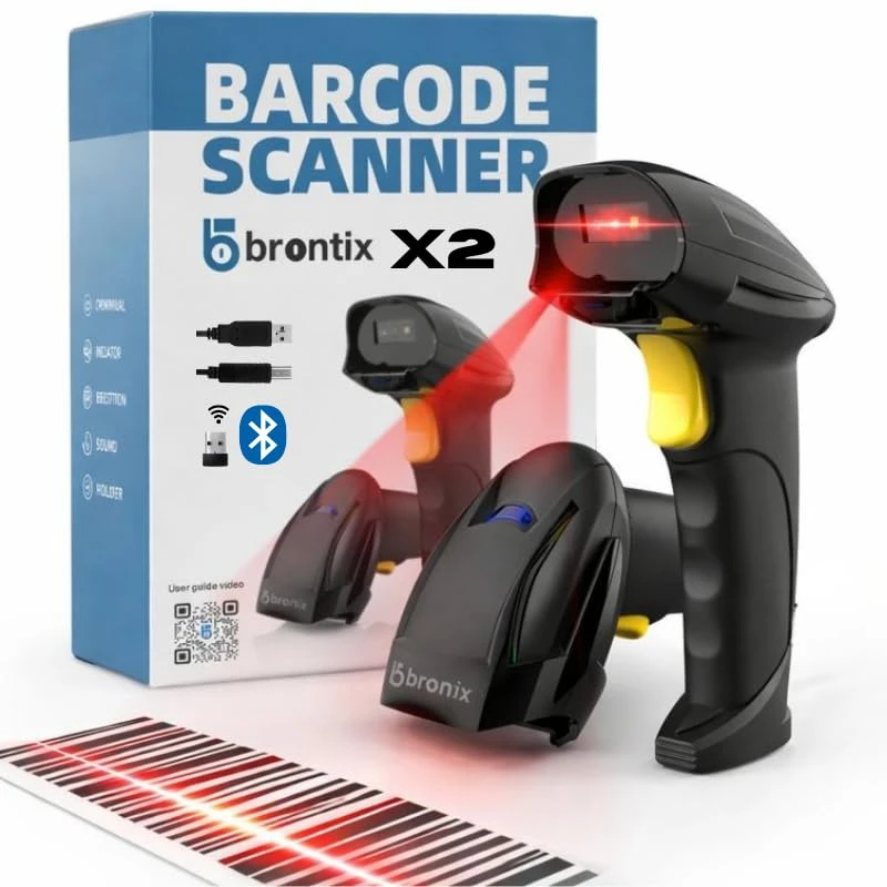 Brontix X2-Cordless 2D & 1D Super Fast Barcode Scanner Wireless & Wired 2.4GHz | QR Code Scanner Rechargeable | USB Handhe...