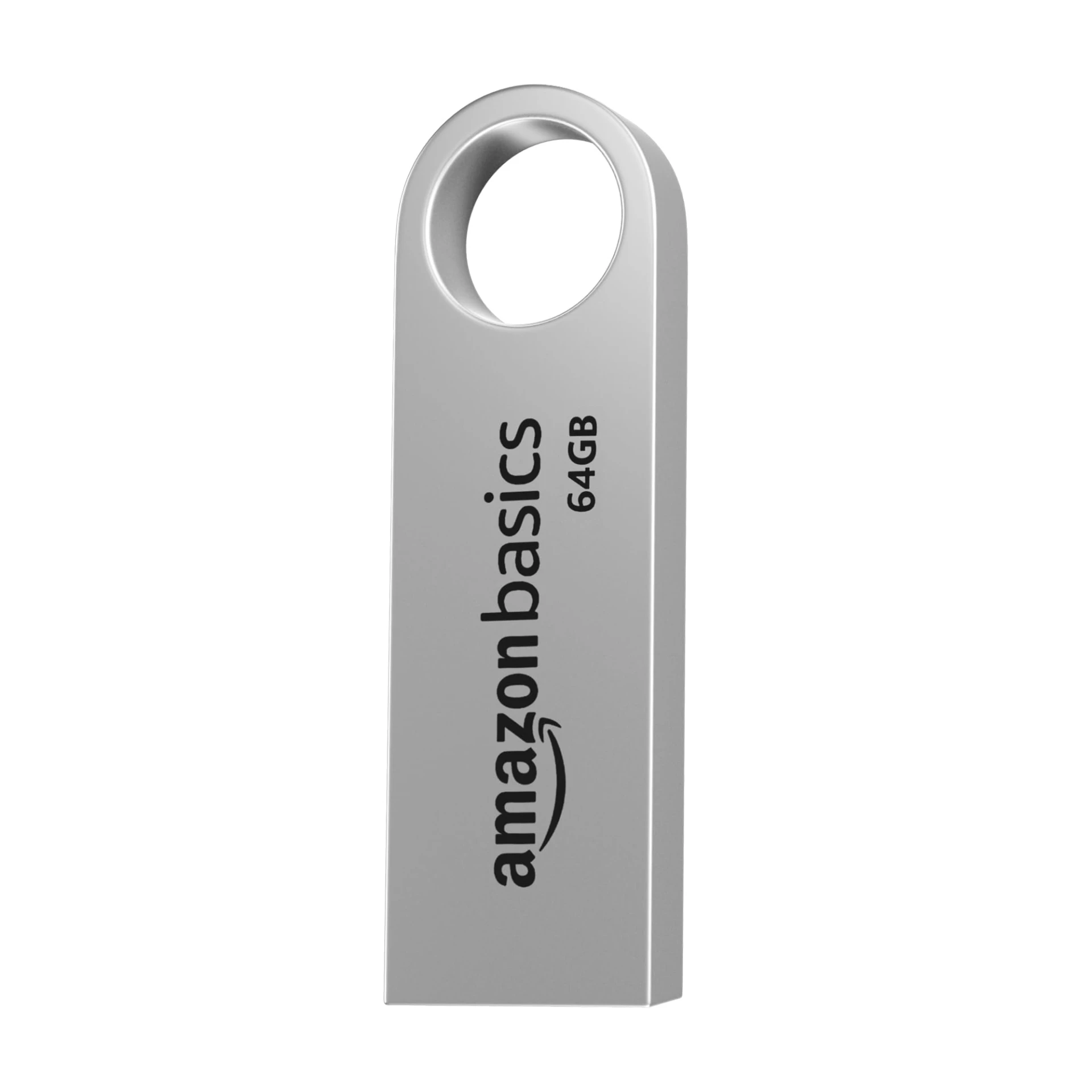 Amazon Basics 64 GB Flash Drive | USB 2.0 M Series | Temperature, Shock and Vibration Resistant | Metallic Silver